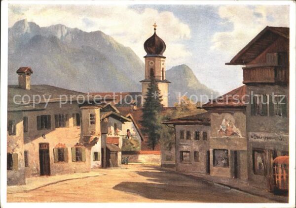 Oberammergau Dorfstrasse Deutsche Heimatkunst-Karte