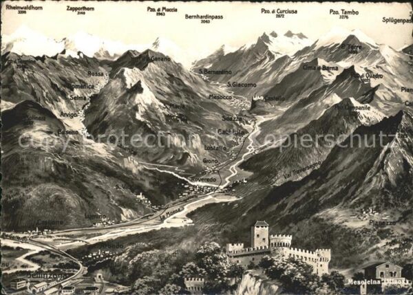 Panoramakarte Val Mesolcina Misox Lumino Pianezzo Rov