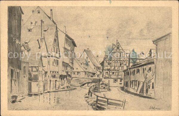 Ulm Donau Alt Ulm Partie an der Blau Künstlerkart
