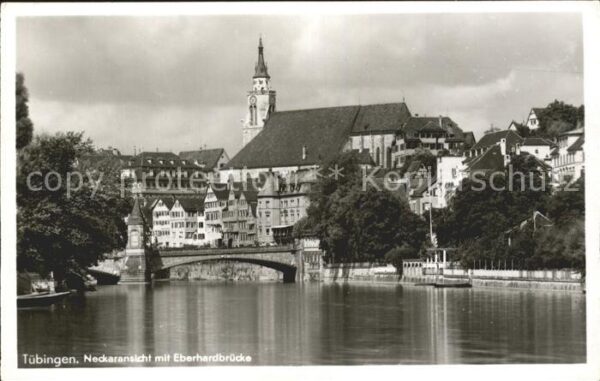Tuebingen Neckaransicht mit Eberhardbrücke Kirche