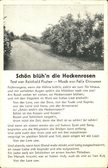 Liederkarte Schön blühn die Heckenrosen Reinhold Fi