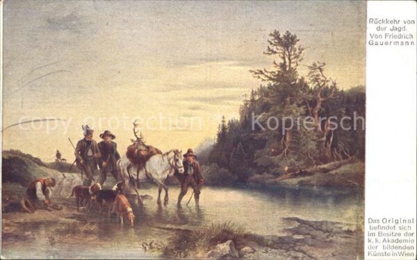 Jagd Künstlerkarte Friedrich Gauermann Rückk