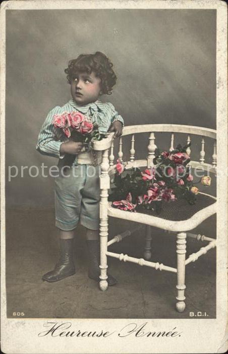 Foto BCI Nr. 605 Neujahr Kind Rosen Stuhl