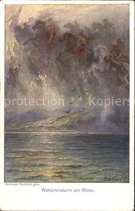 Kuenstlerkarte Hermann Hendrich Walkürensturm am Rhein