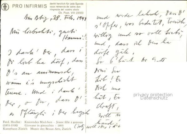 Hodler Ferdinand Knieendes Mädchen Spendenkarte Pro Infi – Bild 2