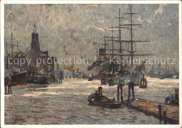 Segelschiffe Hamburg Hafen Künstlerkarte P. E. Gabel