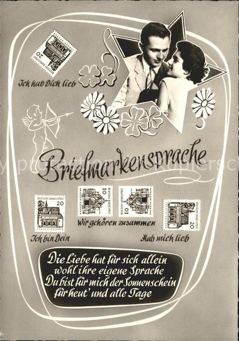 Briefmarkensprache Amor Paar Stern Kleeblätter Gedicht