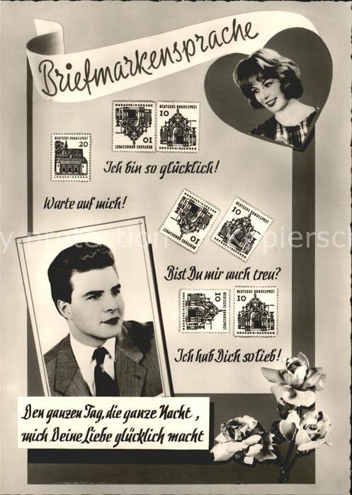 Briefmarkensprache Herz Rosen Liebesspruch