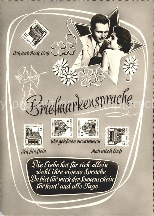 Briefmarkensprache Paar Stern Amor Kleeblätter Gedicht