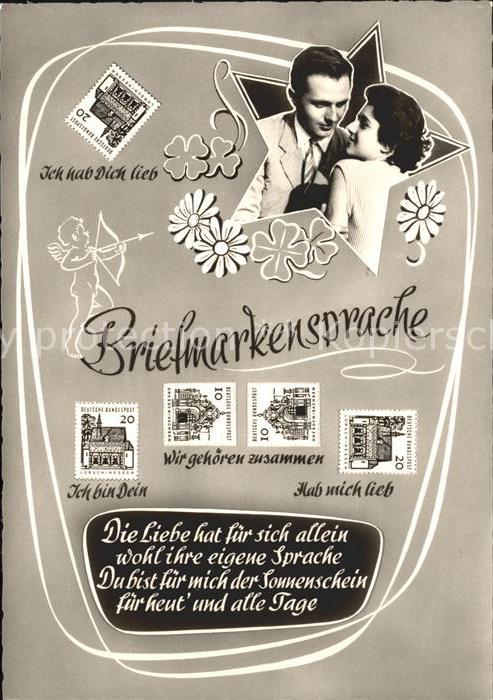 Briefmarkensprache Paar Stern Amor Kleeblätter Gedicht