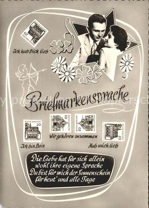 Briefmarkensprache Paar Stern Amor Kleeblätter Gedicht