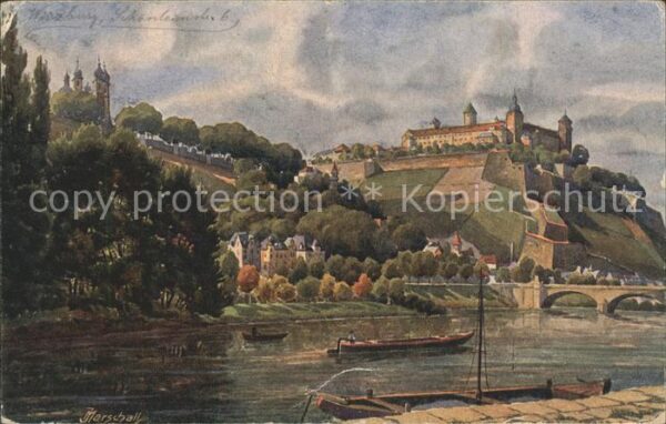 Kuenstlerkarte J. Marschall Würzburg Festung und Käppe