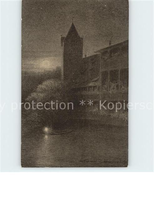Nuernberg Schuldturm im Mondschein Künstlerkarte