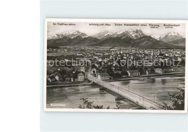 Rosenheim Bayern Gesamtansicht mit Alpenpanorama Inn Brü