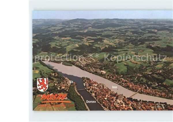 Passau Fliegeraufnahme Dreiflüssestadt Wappen