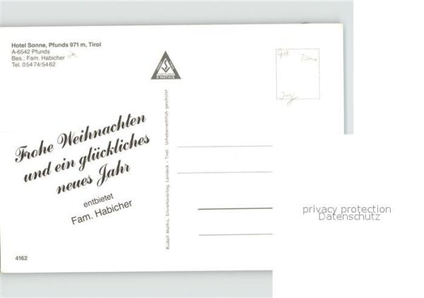 Pfunds Hotel Sonne bei Nacht Neujahrskarte – Bild 2