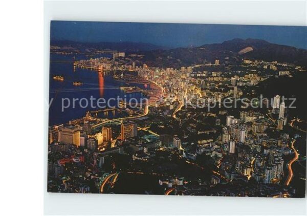 Hong Kong by night aerial view