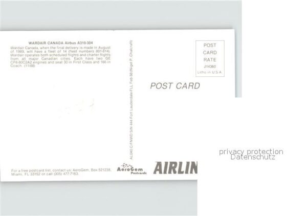 Flugzeuge Zivil Wardair Canada Airbus A310-304 – Bild 2