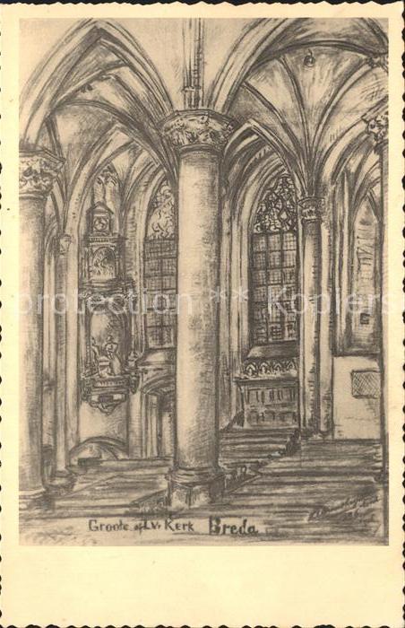 Breda Noord-Brabant Groote Kerk Zeichnung Künstlerkarte