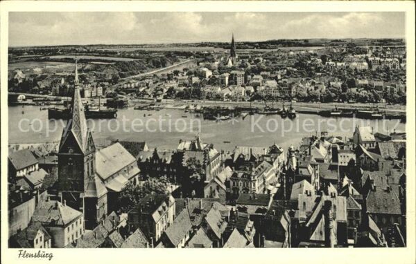 Flensburg Blick über die Stadt Hafen Kirche