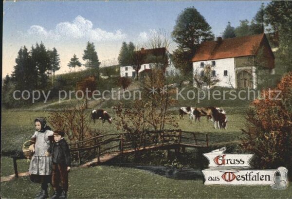 Westfalen Region Bauersfrau Bauernhaus Viehweide Kühe We