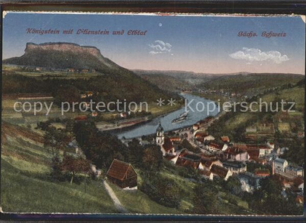 Koenigstein Saechsische Schweiz Panorama mit Lilienstein und Elbtal
