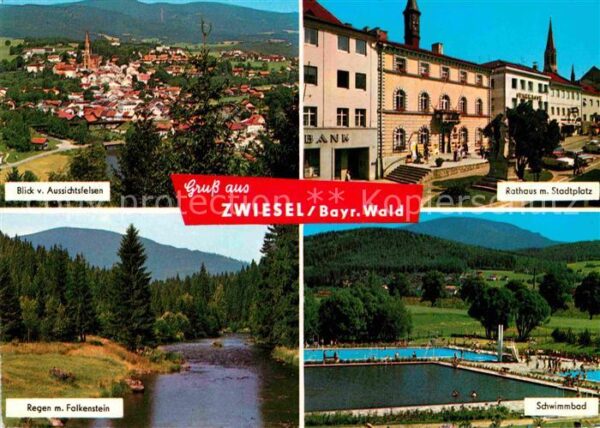 Zwiesel Niederbayern Panorama Rathaus mit Stadtplatz Regen m