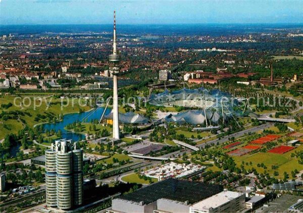 Muenchen Panorama Olympiagelände Olympiaturm BMW