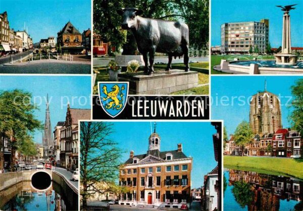 Leeuwarden Teilansichten Monument Brunnen Kanal Ra