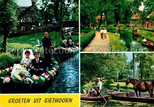 Giethoorn Hochzeitsboot Kanal Fischer Pferd