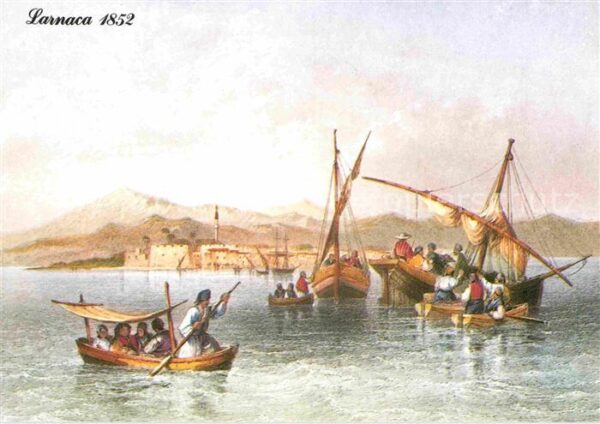 Kuenstlerkarte W. H. Bartlett Larnaca 1852 Segelboote
