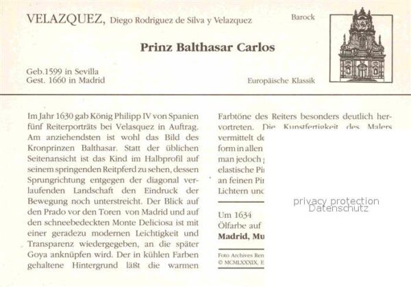 Kuenstlerkarte Diego Rodriguez de Silva y Velazquez Pr – Bild 2