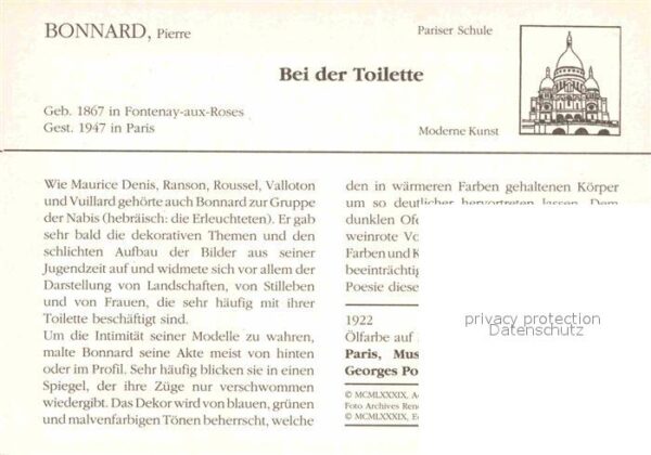 Kuenstlerkarte Pierre Bonnard Bei der Toilette 1922 Pa – Bild 2