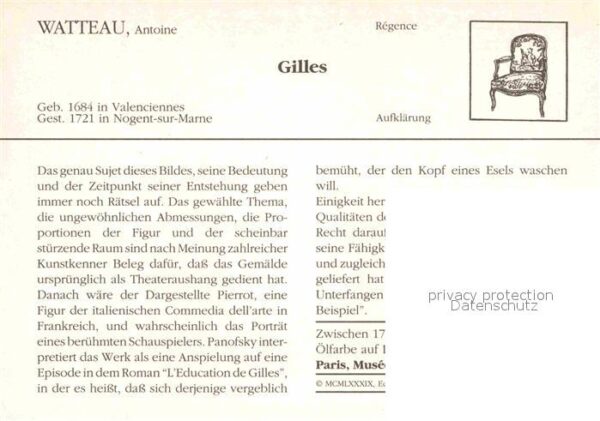 Kuenstlerkarte Antoine Watteau Gilles 1718-1720 Regenc – Bild 2