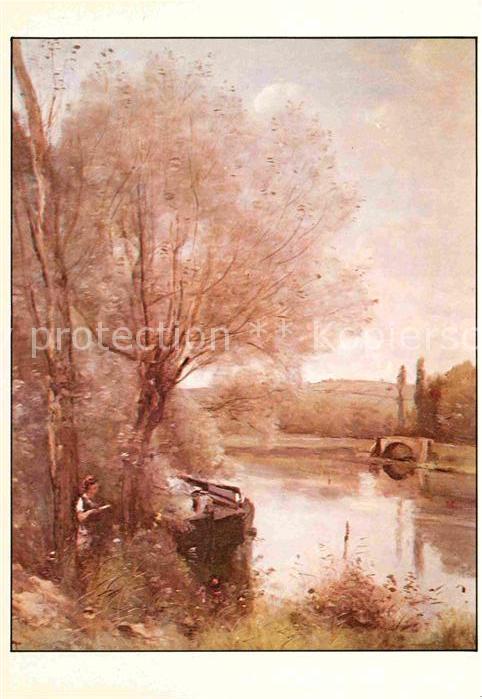 Kuenstlerkarte Jean-Baptiste Camille Corot Die Lesende
