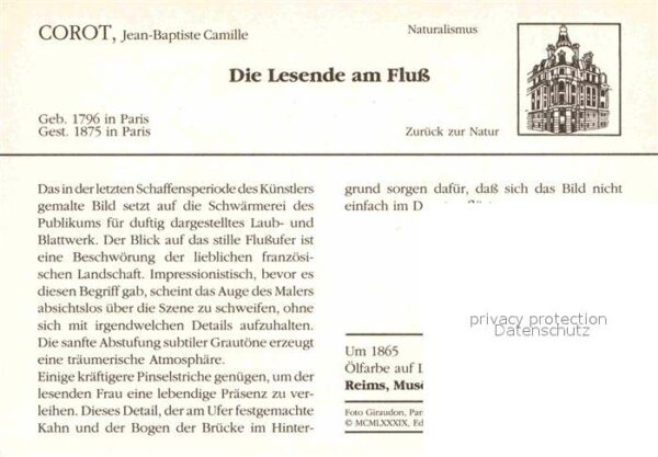 Kuenstlerkarte Jean-Baptiste Camille Corot Die Lesende – Bild 2
