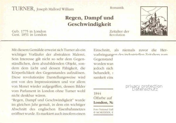 Kuenstlerkarte Joseph Mallord William Turner Regen Dam – Bild 2