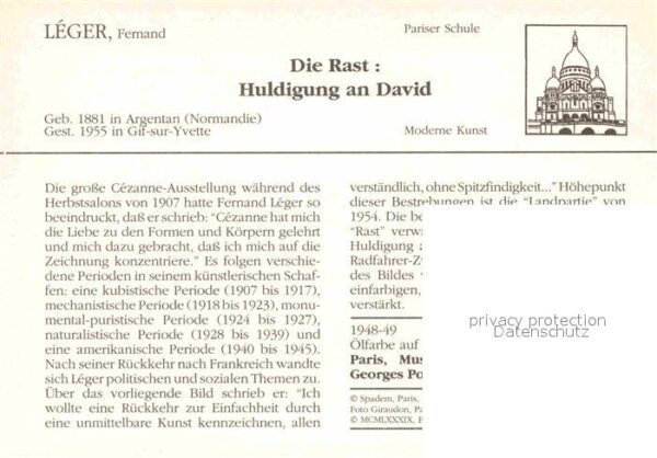 Kuenstlerkarte Fernand Leger Die Rast Huldigung an Dav – Bild 2