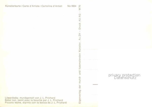 Kuenstlerkarte Mundgemalt J. L. Prichard Löwenbaby – Bild 2