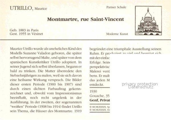 Kuenstlerkarte Maurice Utrillo Montmartre Rue Saint-Vi – Bild 2