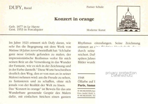 Kuenstlerkarte Raoul Dufy Konzert in orange 1948 Paris – Bild 2