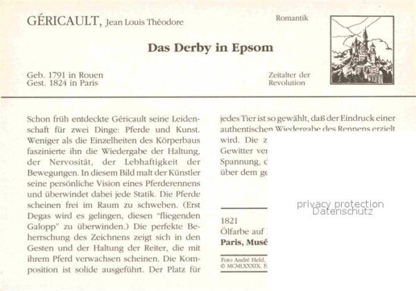 Kuenstlerkarte Jean Louis Theodore Gericault Das Derby – Bild 2