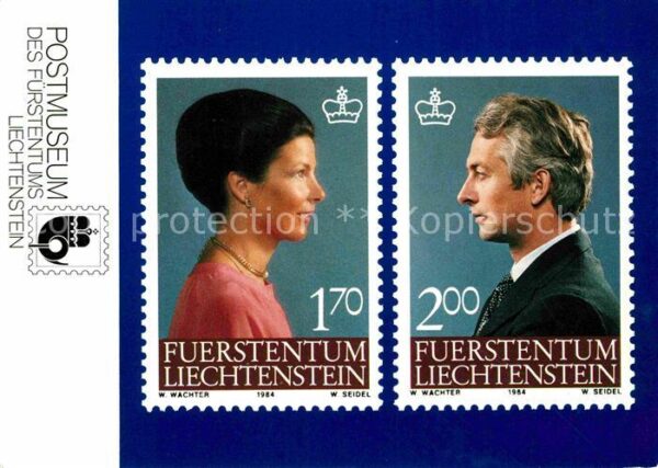 Briefmarken auf Postkarte Fürstentum Liechtenstein Hans Adam Mari