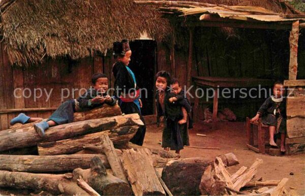 Chiengmai Childrens of Hill Tribe Meo playing on