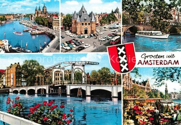 Amsterdam Niederlande Teilansichten Kanal Ausflugsboot Brücke