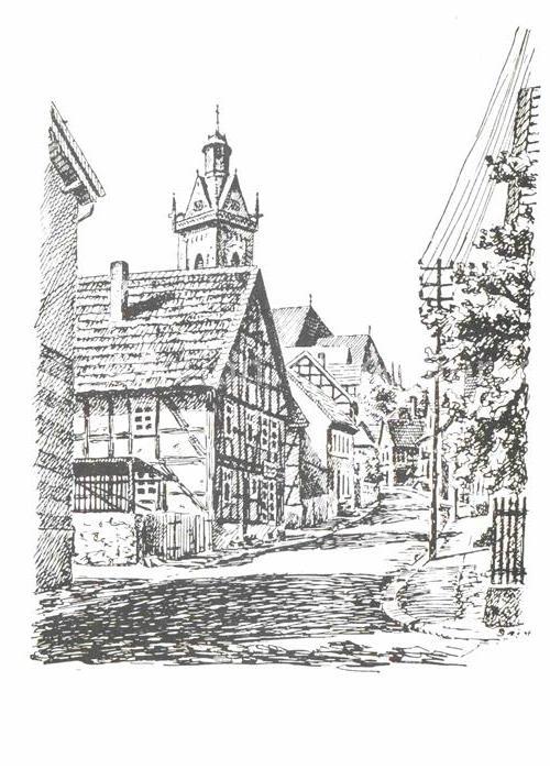 Korbach Motiv mit Kirche Zeichnung Künstlerkart