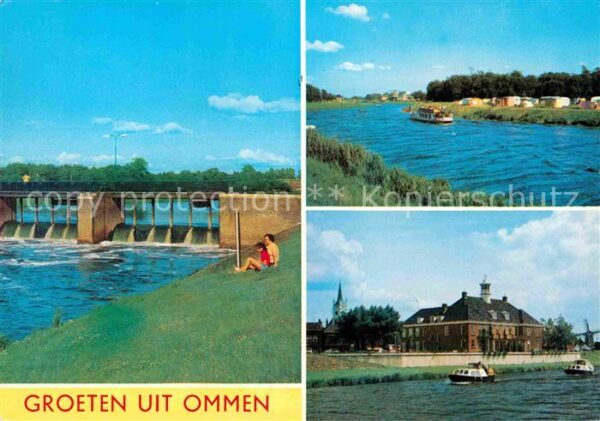 Ommen Overijssel Partie an der Vechte Motorboot Wehr