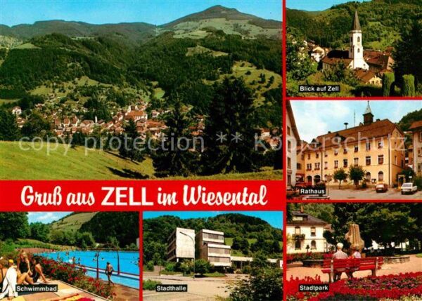 Zell Wiesental Panorama Kirche Rathaus Schwimmbad Stad