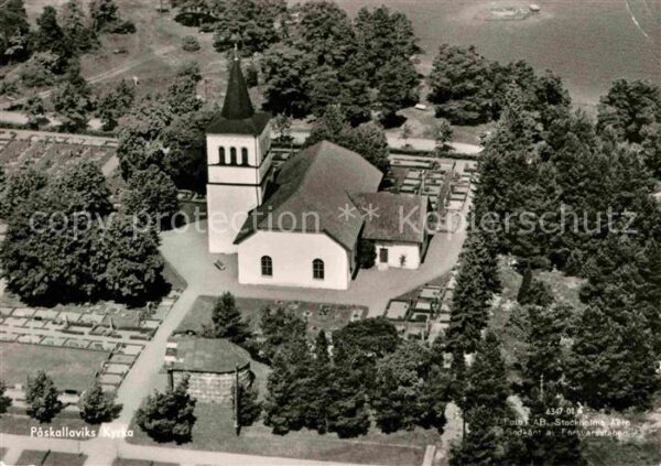 Schweden Poskallaviks Kyrka Fliegeraufnahme