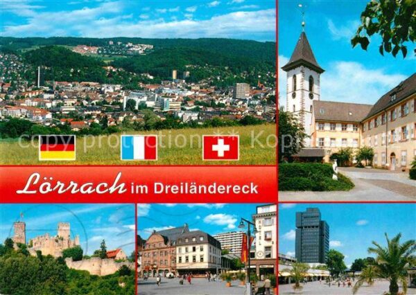Loerrach Panorama Kirche Schloss Rathaus Hochhau